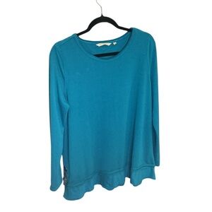Soft Surroundings L Teal Blue Long Sleeve Peplum Hem Tunic Top